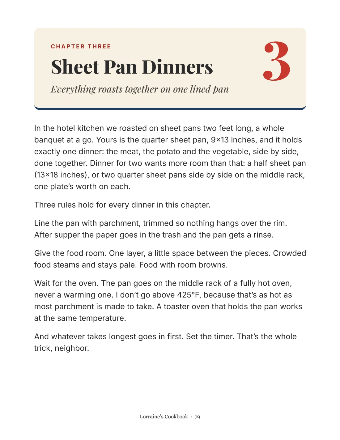 The first page of Chapter 3, Sheet Pan Dinners